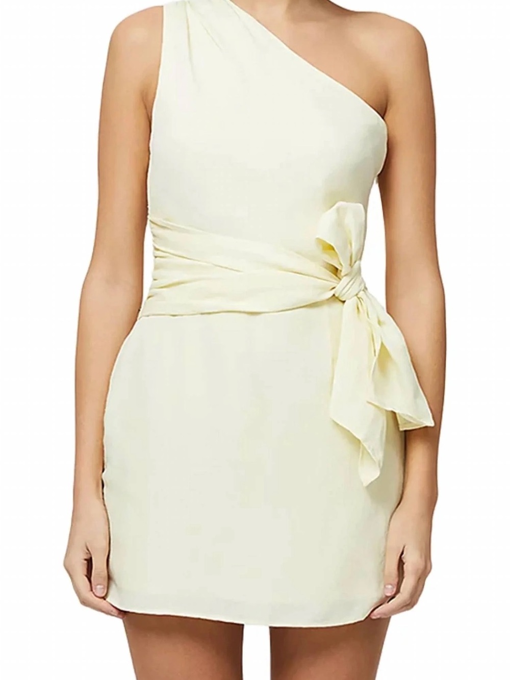 French Connection One-Shoulder Pale Cream Tie-Waist Dress